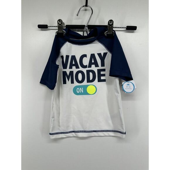 Carter's Vacay Mode Rash Guard Shirt Top White Boys UPF 50+ Sz 3 T NEW - Picture 1 of 6